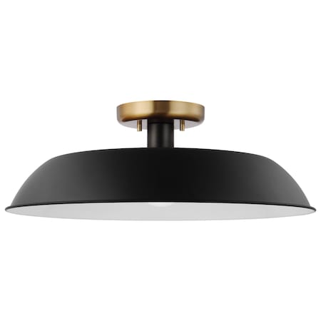 Nuvo Colony 1-Light Medium Flush Mount - Matte Black with Burnished Brass 60/7494
